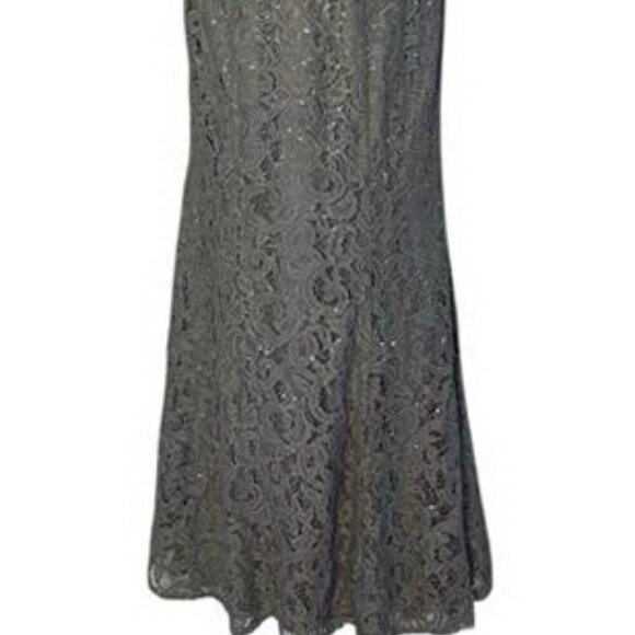 Decode 1.8 Silver Satin Beaded Ruched Top Lace Sequin Bottom Gown - Picture 2 of 5